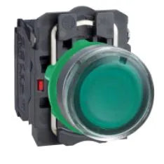 Botão Iluminado Redondo Plástico Verde 22mm 24V LED Integrado 1NA+1NF Impulso XB5AW33B5 Schneider