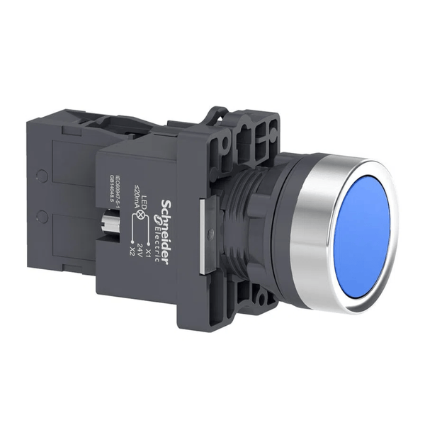 Botão de Pressão embutido Azul 22mm 24VCA XA2EW36B1 Schneider