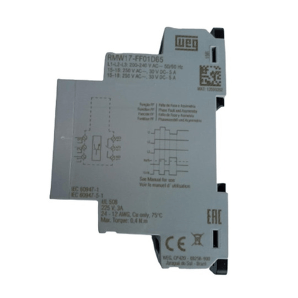 Rele Tensão Falta Fase Eletrônico 200 A 240Vca 1 Reversível RMW17FF01D65 WEG