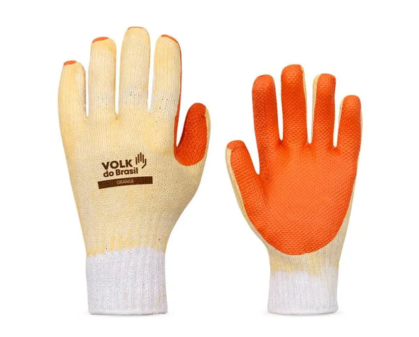 Luva Tricotada Laranja Recoberto Banho Látex 101095705 Tamanho 9 CA 21367 Volk