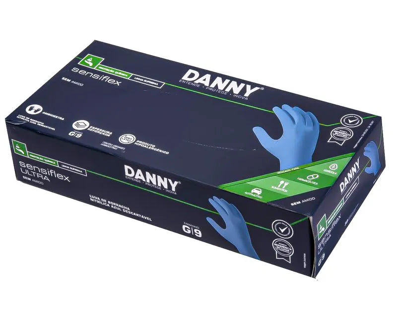 Luva Descartável Nitrílica Azul Pacote Com 100 Unidades Sensiflex Flex DA90200A Tamanho G CA 42979 Danny