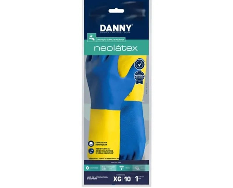 Luva Látex/Neoprene Azul/Amarela Antiderrapante Neolátex DA224D Tamanho 9/G CA 5774 Danny
