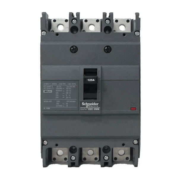 Disjuntor Caixa Moldada Tripolar Térmico E Magnético 440VCA 125A 25KA EZC250H3125 Schneider