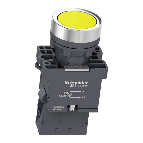 Botão Iluminado Redondo Amarelo 22mm 24VCA/CC Ba9S 1NA Impulso XA2EW35B1 Schneider